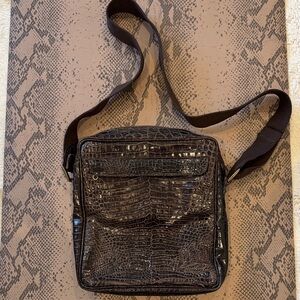 Brown Genuine Crocodile-Embossed Crossbody Bag